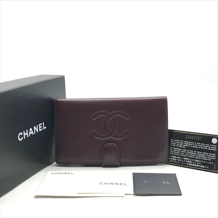 良品 CHANEL シャネル ココマーク キャビアスキン 二つ折り 長財布 ウォレット ボルドー a6198 - メルカリ