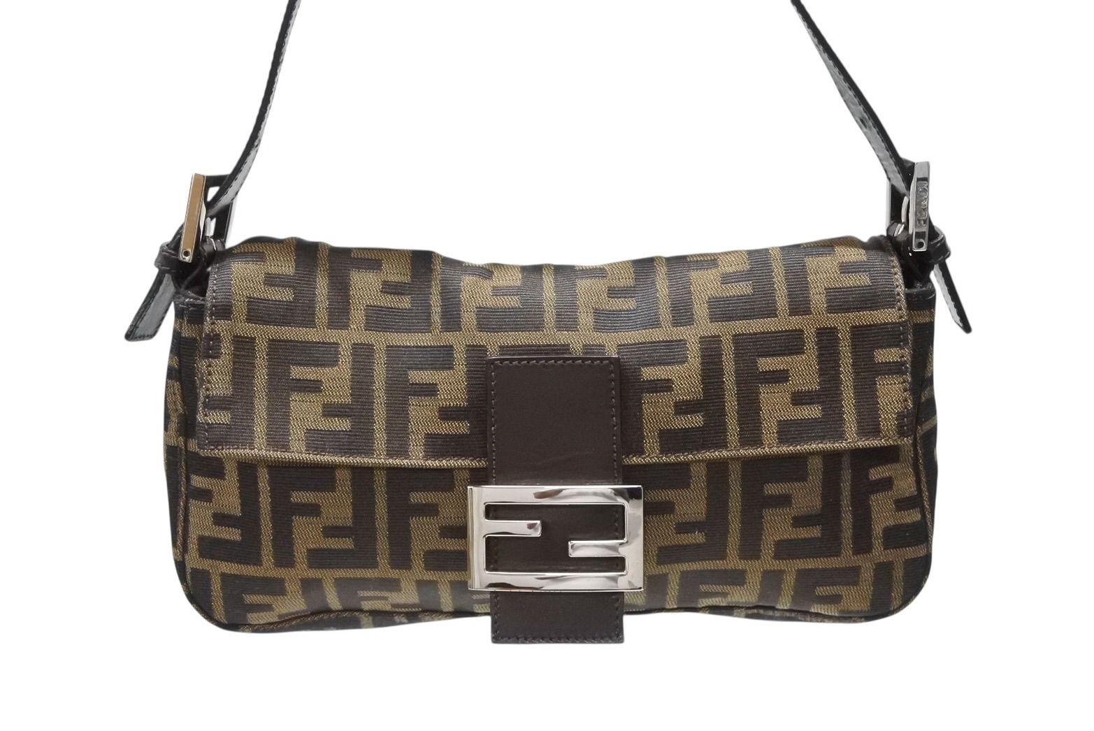 FENDI フェンディ マンマバケット ワンショルダーバッグ 26424 ズッカ柄 キャンバス レザー ブラウン シルバー金具 4b007735