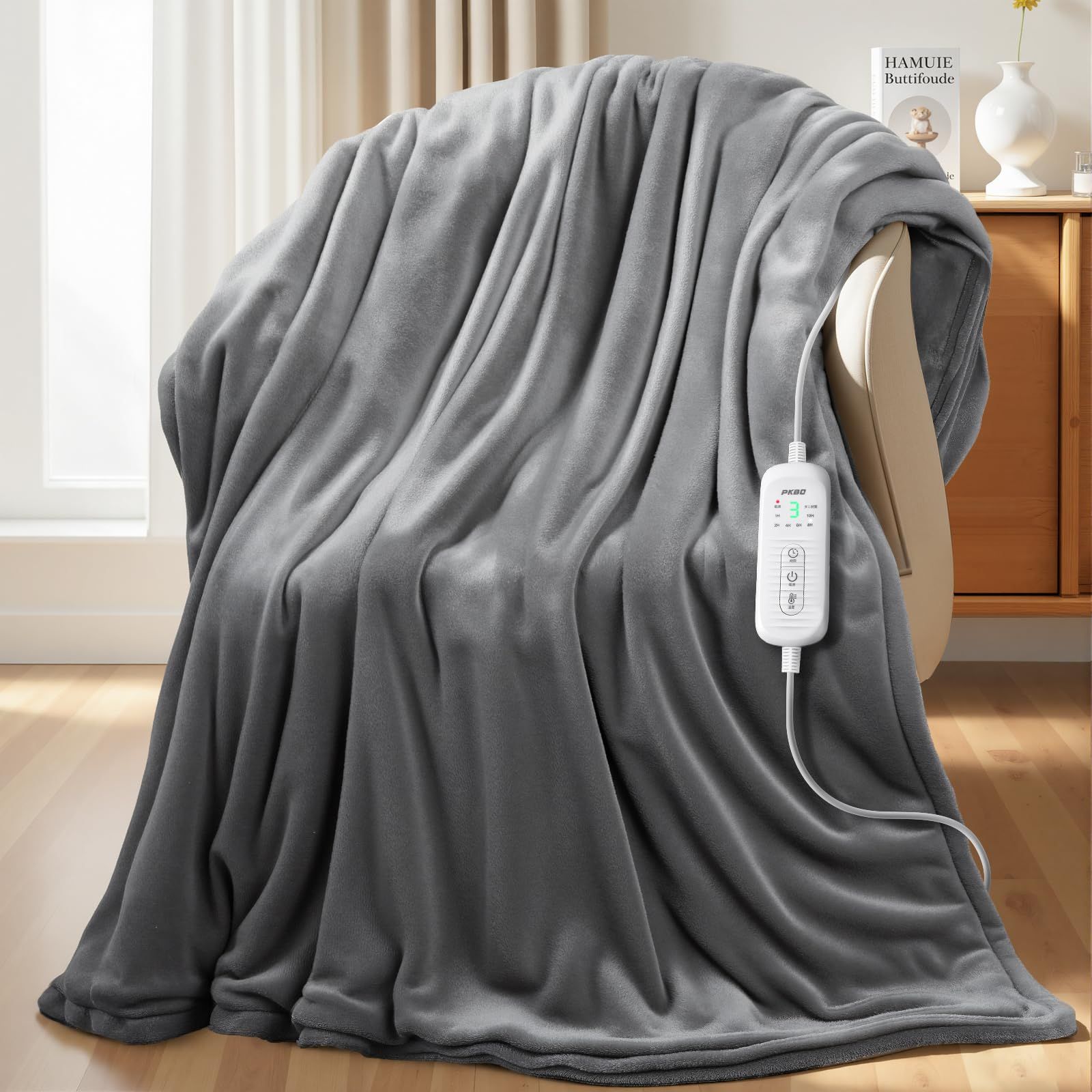PKBD-2025フランネル電気毛布 160*130柔軟で快適な電気毛布タイマーオフ過熱保護安全家庭使用または贈り物に認証グレーを含む