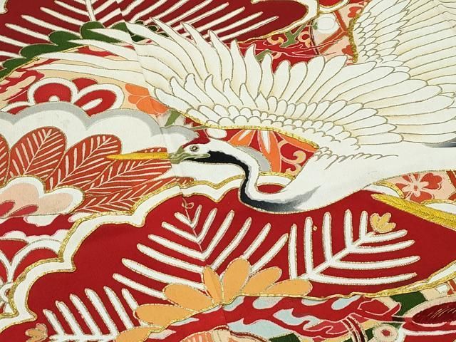 平和屋本店□極上 アンティーク 大正ロマン 振袖 駒刺繍 飛鶴