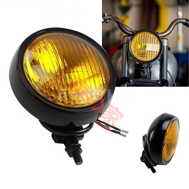 4.5 ヘッドライト イエローグラス ビンテージ チョッパー ボバー ハーレー ルーカス パン ナックル ショベル アメリカン