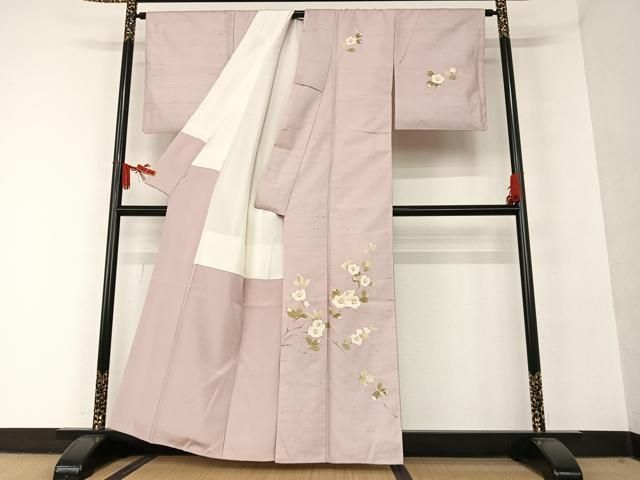 平和屋着物○訪問着 友禅 作家物 紬地 枝花文 ますいわ屋扱い 正絹  