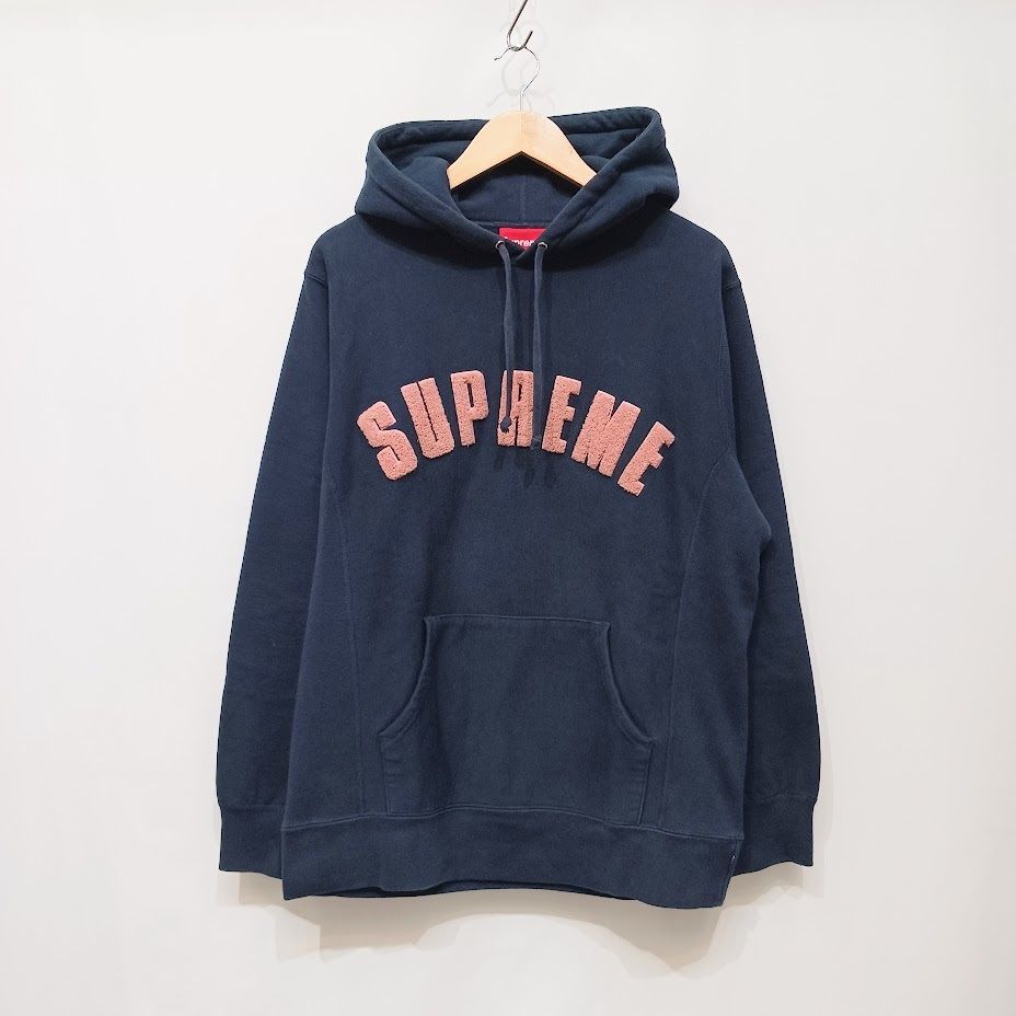 SUPREME シュプリーム 17SS Chenille Arc Logo Hooded Sweatshirt NAVY ...