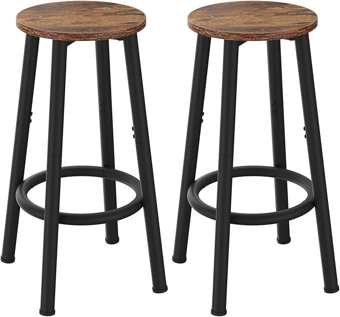 YMYNYバースツール2脚セット、フットレスト付きキッチンスツール、ブレックファストバースツール、ラウンドバーチェア、ダイニングルーム、キッチン、バー、パーティー用64CM高さスツール