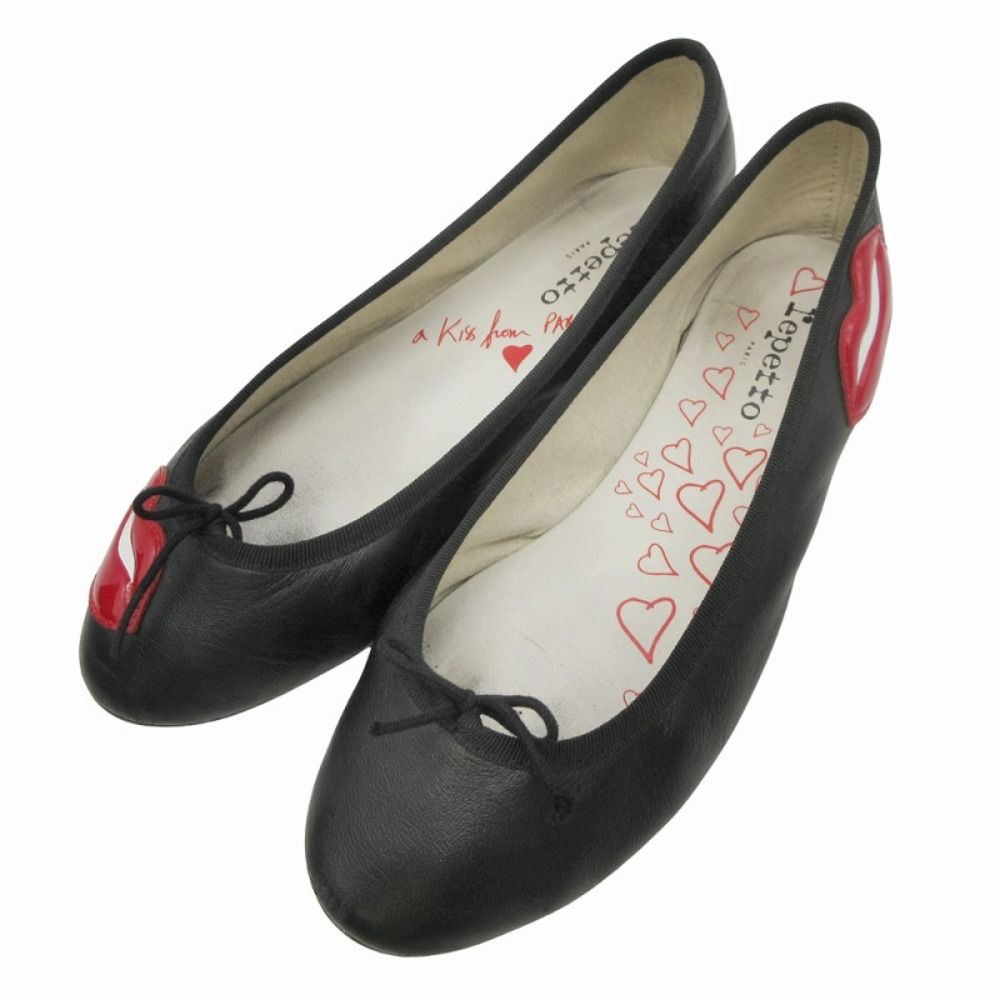Repetto レペット SYLVIE リップモチーフ バレエシューズ フラット シューズ レザー リボン 39 黒 ブラック レディース 古着