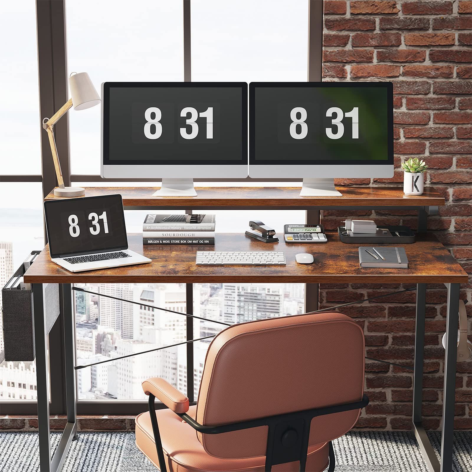 勉強机 シンプル オフィス ワーク 学習机 在宅勤務 つくえ ゲーミングデスク pcデスク 組立簡単 収納フック付き 収納袋付き モニター台高さ3段調整対応 幅120cm ビンテージ 机 パソコンデスク デスク KKL MARWIL-DEMENAGEMENTS_CH