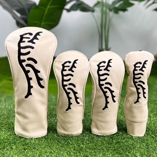 Golf クラブカバー タイガーモチーフ 4個組 モデル ホワイト×ブラックライン デザイン性抜群 撥水素材でクラブをしっかり保護 即 OK