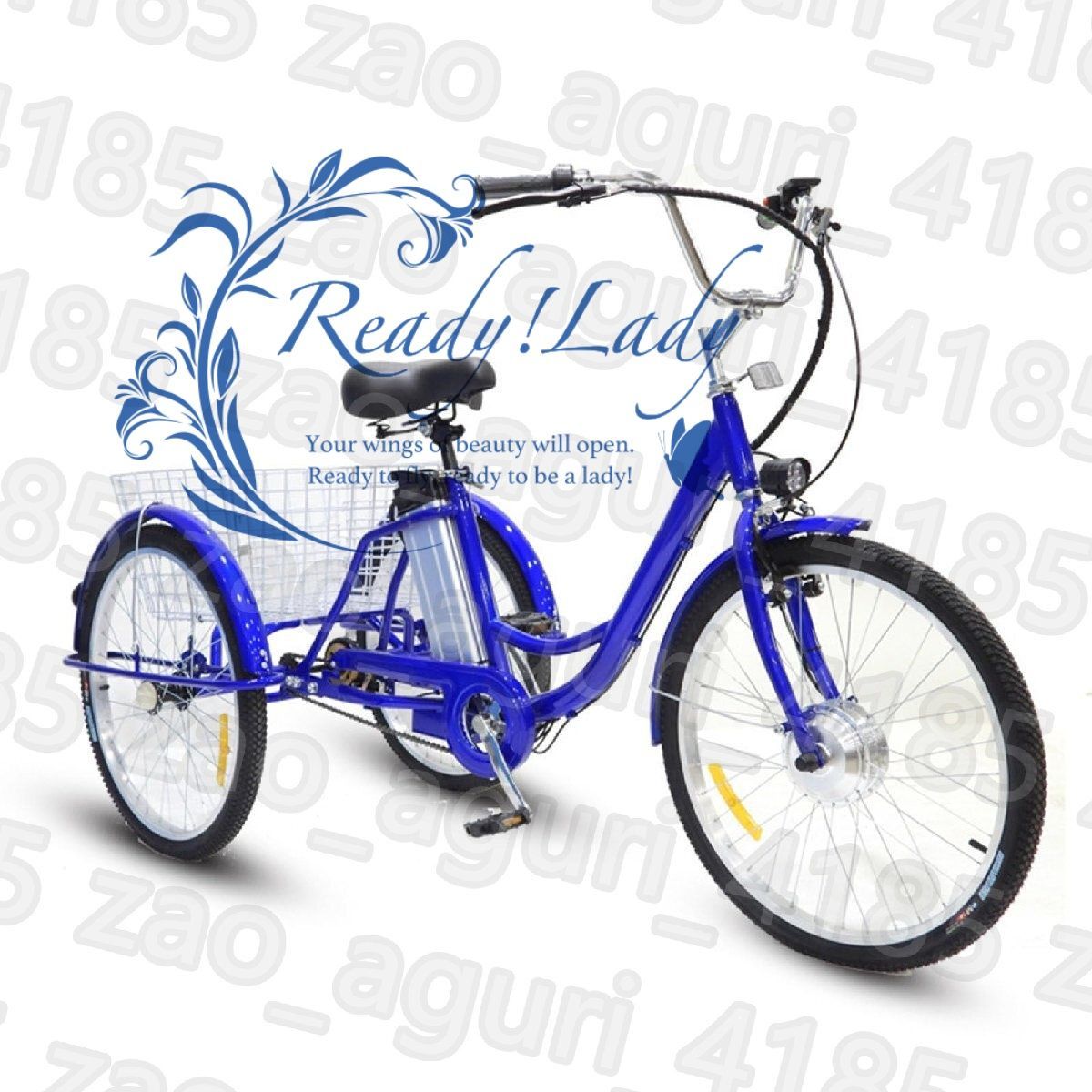 3輪大人用電動自転車 耐荷重150Kg リチウムバッテリー 36V|12Ah 買い物かご 電動|電動アシスト|ペダル 高さ調節 Blue
