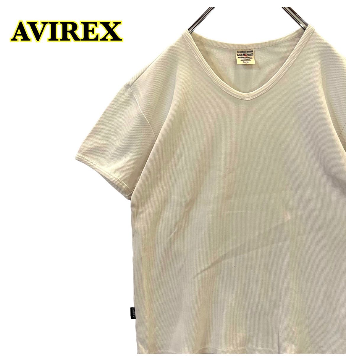 AVIREX USA アヴィレックス 半袖Tシャツ リブ Vネック 白 メンズ L