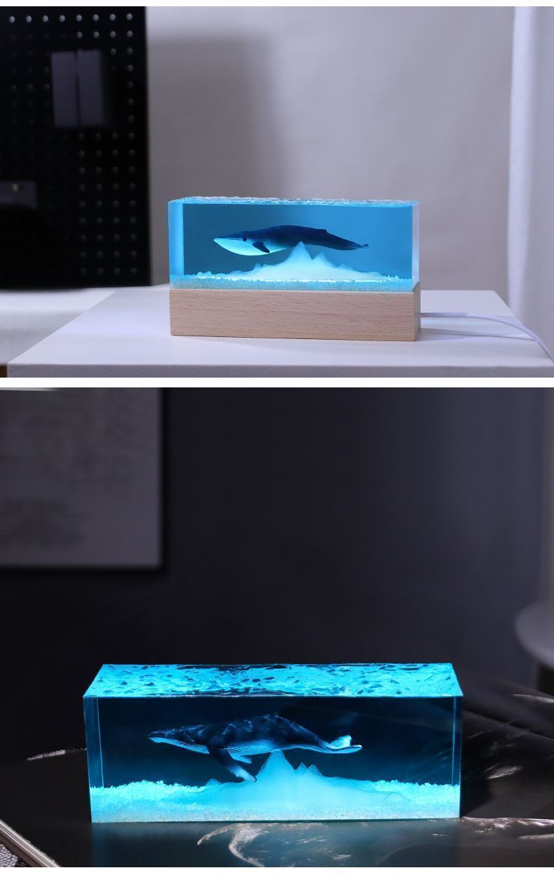 ザトウクジラ フィギュア  LEDライト USBケーブル 木製台座 付き セット ザトウクジラ フィギュア LEDライト USBケーブル 木製台座 付き