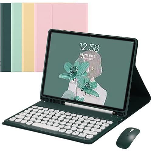 【開店記念セール】iPadAir5/Air4(10.9インチ)_深緑 マウス付き iPad Air5 10.9 インチ キーボード ケースiPad Air4 10.9 インチ Air4/5 丸型キー カラフル在宅 学校 勤務 iPad 10.9 着脱式 キーボ