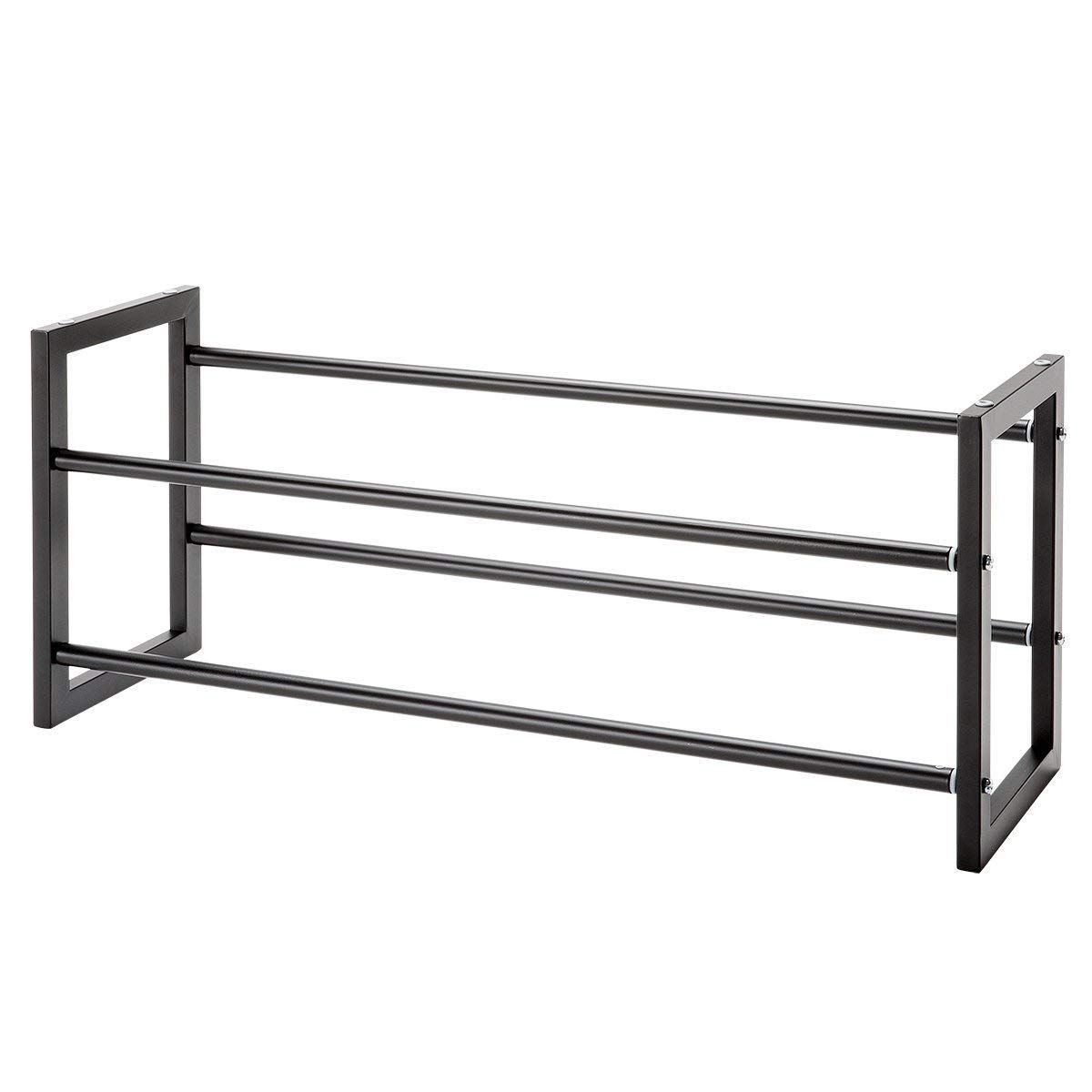 Color ブラック WY シューズラック スリム 省スペース 伸縮 おしゃれ スタイリッシュ 靴置き 幅自由調整 斜め 薄型 玄関収納 下駄箱 玄関 棚 靴収納 シューズ 靴箱 シンプル シューズスタンド 収納 マンション アイアン ラック ブラック ホワイ