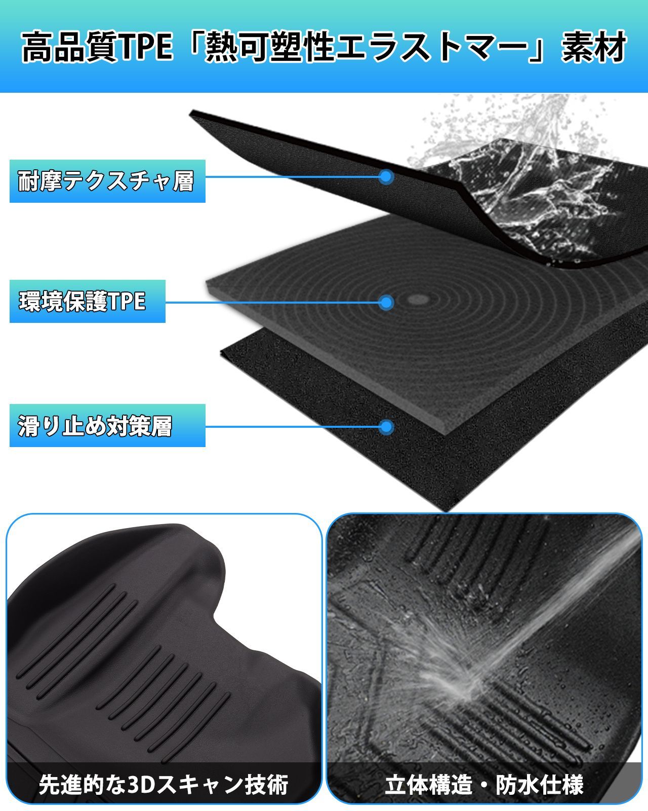 シエンタ 170系 フロアマット 7人乗り 3Dフロアマット セカンドマット NHP17型 NSP17型 NCP17型 2015- TPE素材 立体カーマット 防水 滑り防止 耐汚れ 車種 設計 取付簡単 カー用品 4PCSセット LAWEED_CL