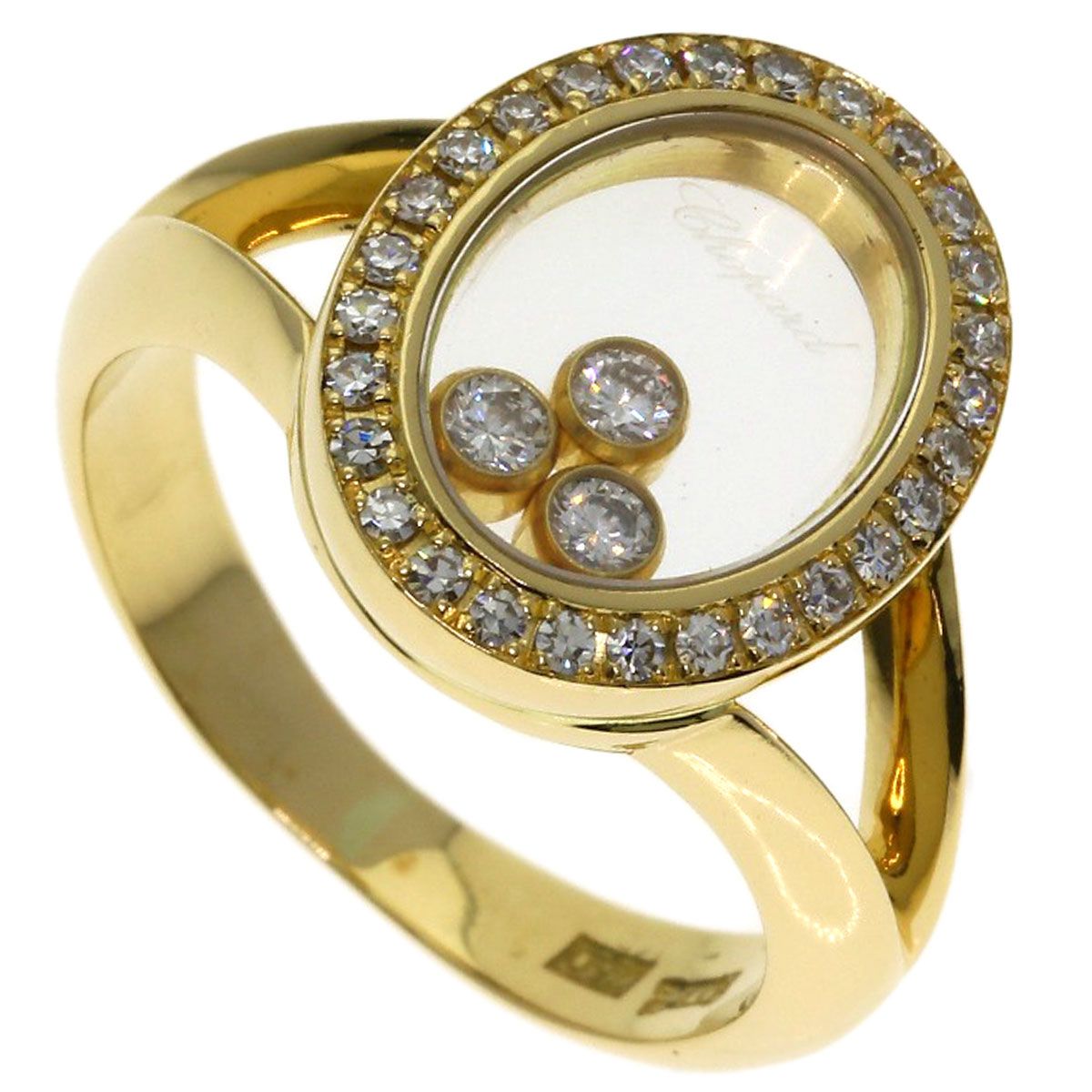 Chopard ショパール ハッピー ダイヤモンド リング 指輪 K18YG レディース