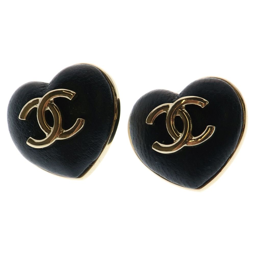 CHANEL シャネル ココマーク ハート ピアス イヤー ブラック×ゴールド B22K