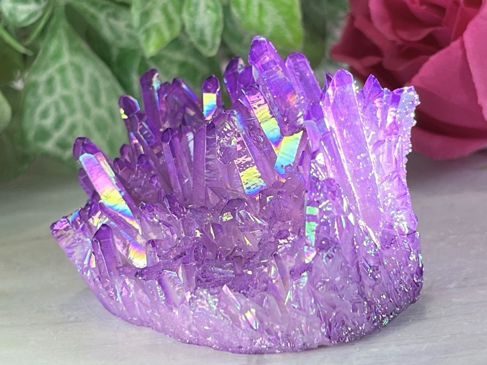 レシーバー　パープル　オーラ水晶　クリスタル　クラスター　原石