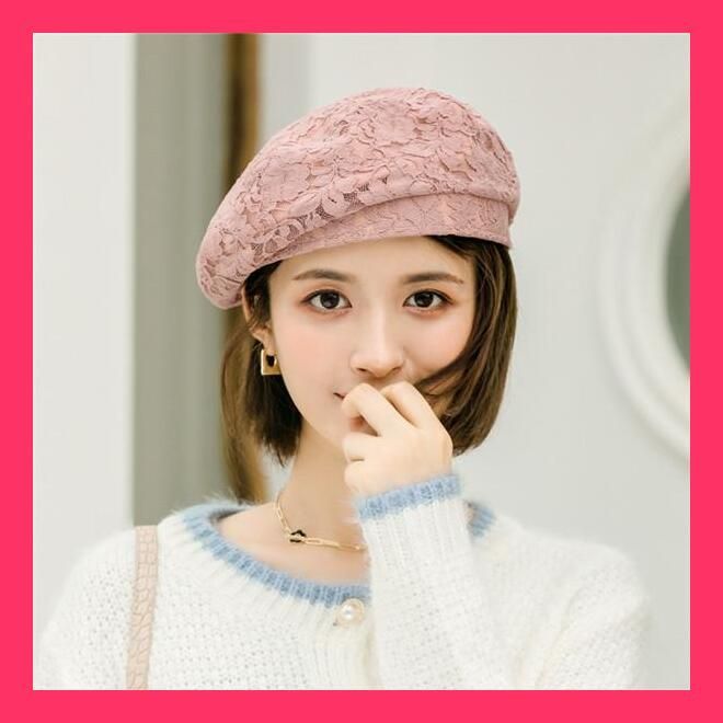 Supreme 花柄ニット帽 グレー　深めで大きめです ☆売れ筋☆ 送料無料 ベレー帽 レディース レース 花柄 全5色