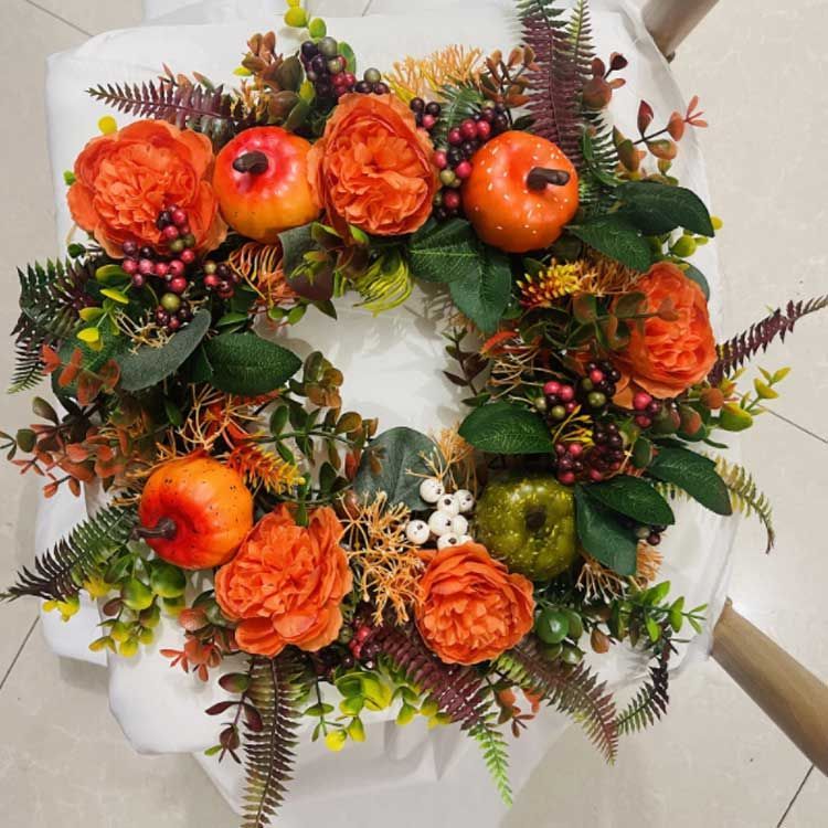 ハンドメイド 秋のフラワーリース パンプキン 秋 オレンジ 季節 リース E5058 パンプキンミックススワッグ ハロウィン 秋リース