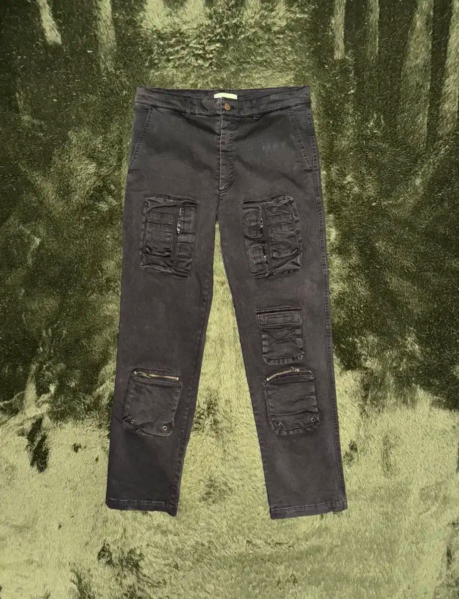 2 Undermycar R-gul ヴィンテージ ウォッシュ ポケット ディテール カーゴ パンツ オリーブ