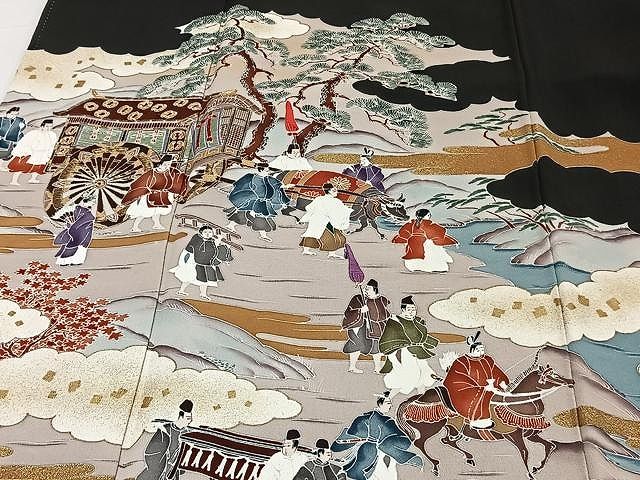 平和屋着物○豪華色留袖 作家物 人物枝花文 金彩 反端