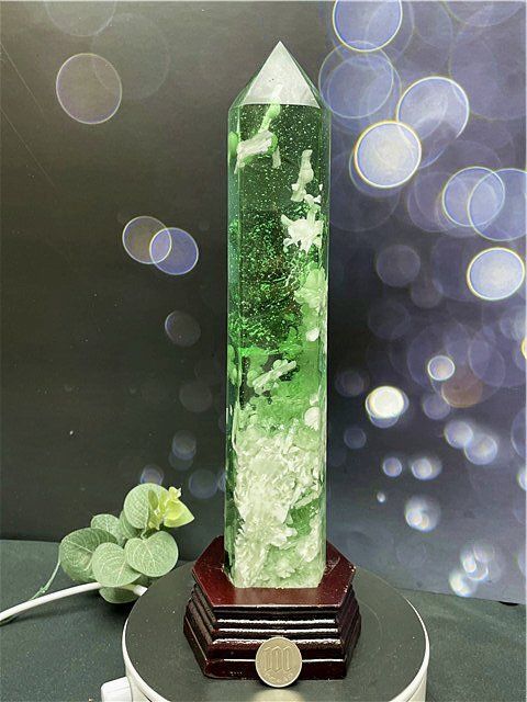 約:297mm 1145g超綺麗☆雪花オブシディアン六角柱B86Z2/133Z03B