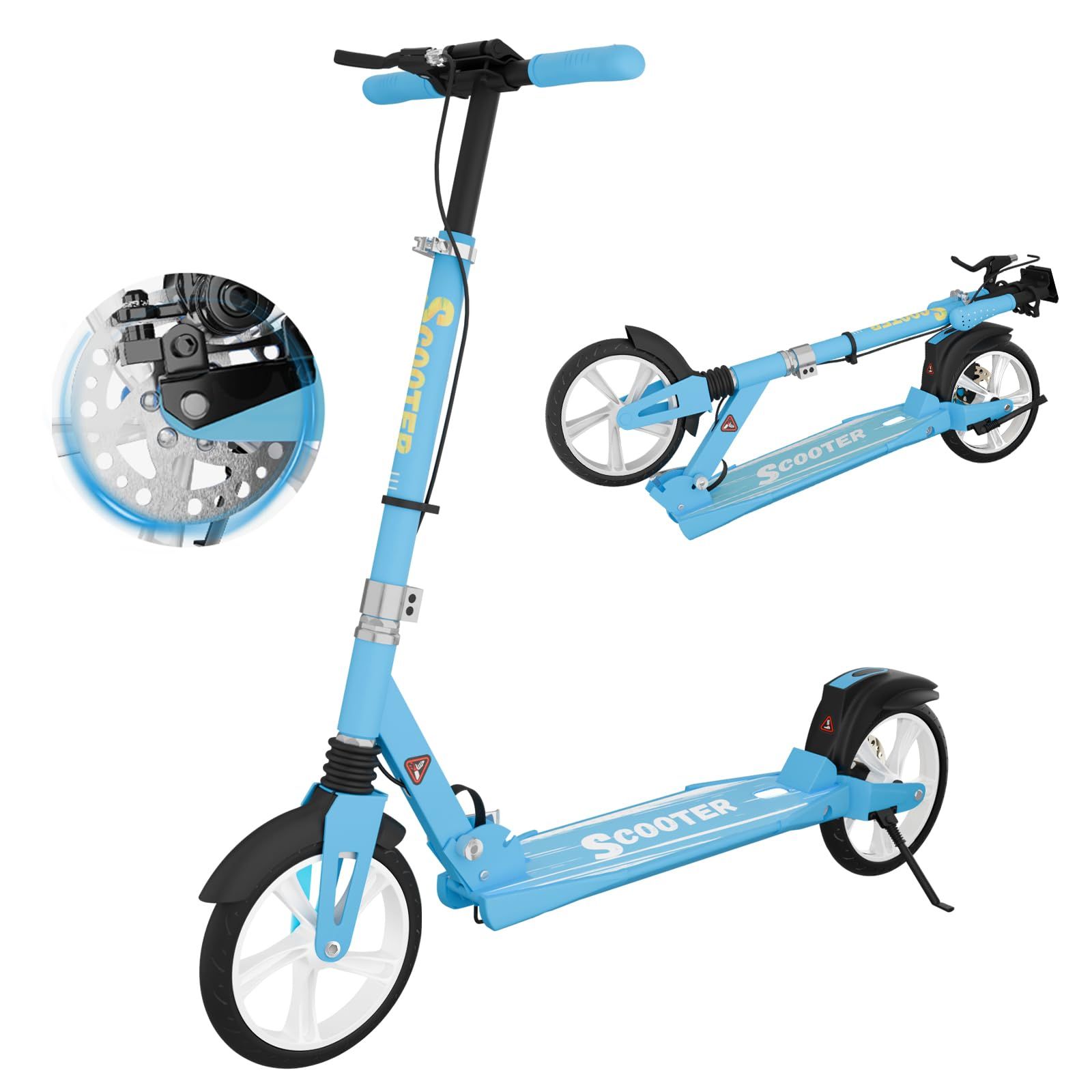 発売 MEE GOO 折りたたみキックボード 大人用キックスクーター ディスクブレーキ-リアブレーキ 二重サスペンション搭載 高さ四段階調節 200mm PUホイール ABEC-7ベアリング 耐滑ワイドデッキ 耐荷重100kg