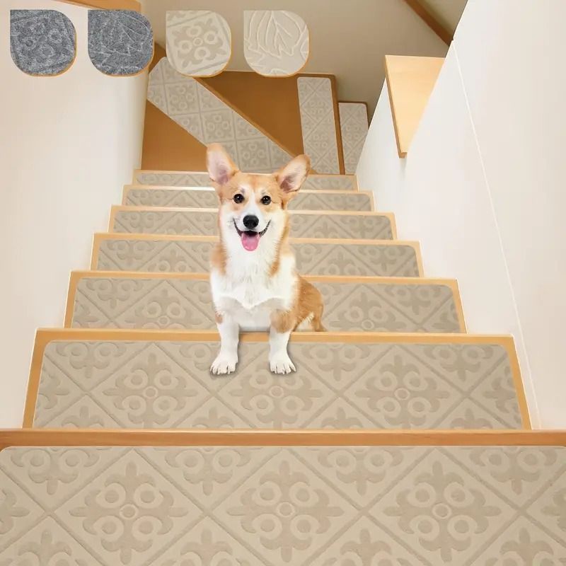 滑り止めマット 階段マット 階段カーペット 洗える 階段 ズレない 吸着 階段用 ステップマット 高齢者 こども 転倒防止 傷つき防止 おしゃれ エンボス 繰り返し使える 76×20cm 15枚入り モカ