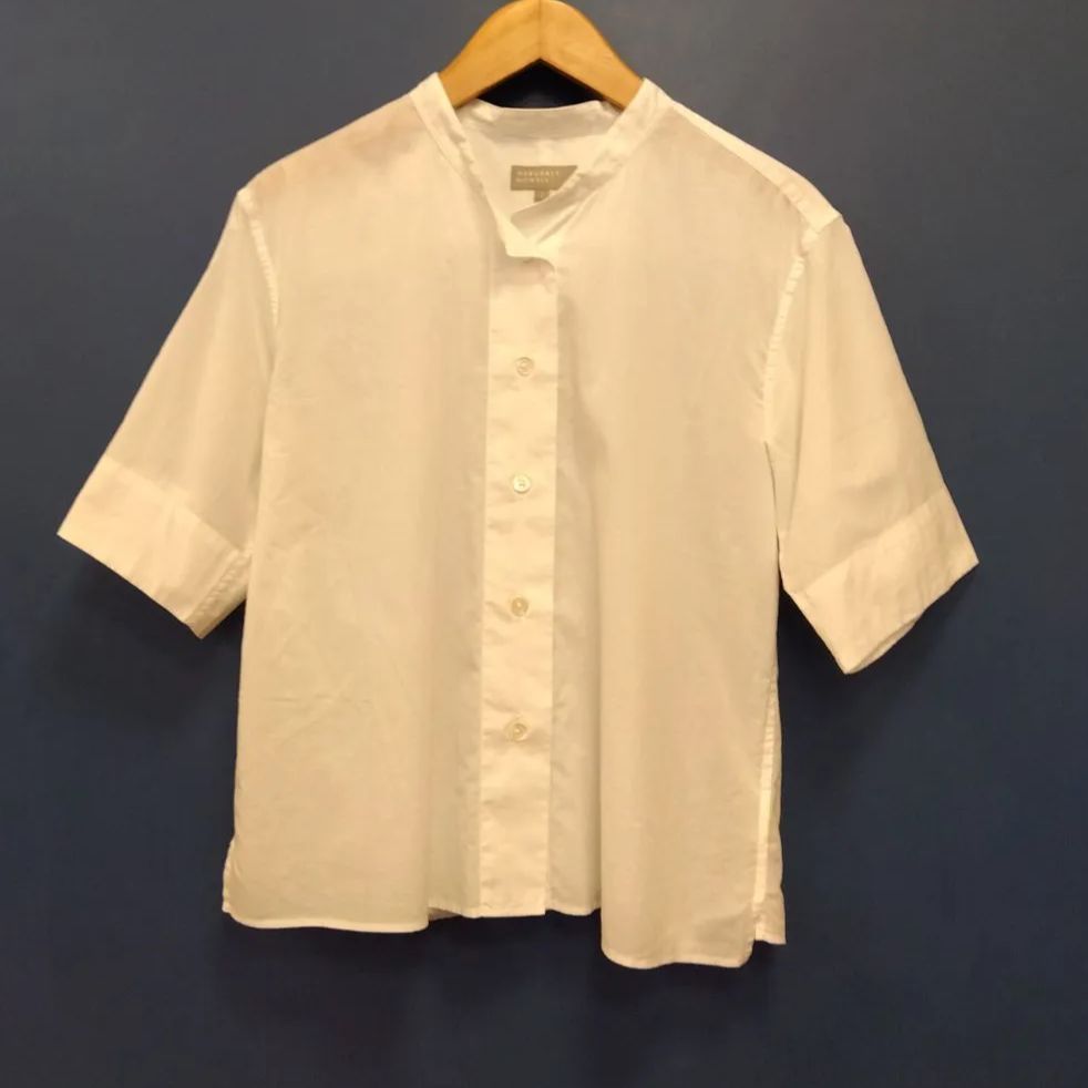 マーガレットハウエル半袖バンドカラーシャツ　サイズ１　コットン100% 美品 マーガレットハウエル コットンサテン オープンカラー