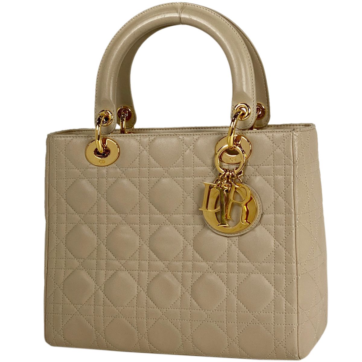 クリスチャン ディオール カナージュ レザー ハンドバッグ ベージュ