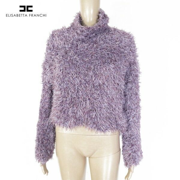 80%OFF エリザベッタフランキ ELISABETTA FRANCHI ニット 40 EKN741 Mサイズ パープル レディース シャギーニット 長袖 ハイネック イタリア製