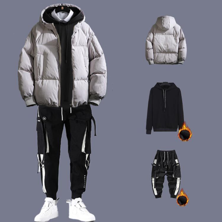 フード付き 厚手 防寒ウエア キルティング 秋冬 上下 セットアップ 長ズボン 冬服 カーゴパンツ 裏起毛 中綿ジャケット 3点セット！中綿パーカー 上下セット ダウン風 キルト スポーツウェ