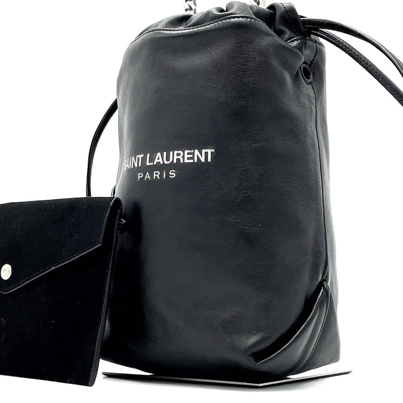 ✨希少品✨ YVES SAINT LAURENT イヴサンローラン ショルダーバッグ トートバッグ テディポーチ付き シルバーチェーン ロゴ型押し  レザー 肩掛け 斜め掛け ブラック 黒色 - メルカリ