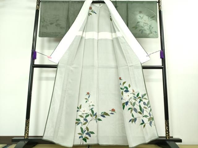 平和屋本店□極上 訪問着 無双 紗袷 紗×紗 スワトウ刺繍 枝葉
