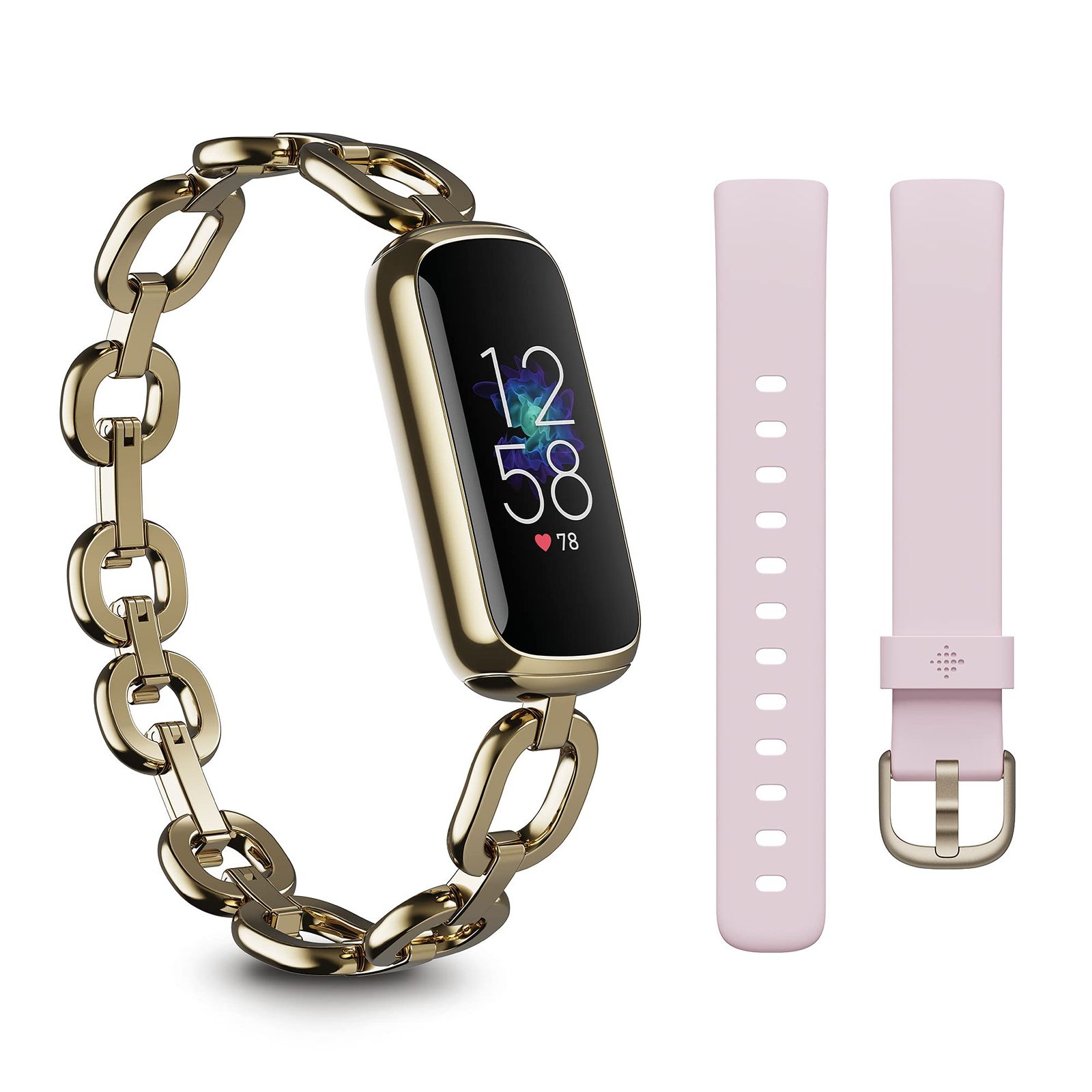 Fitbit Luxe gorjana スペシャルエディション トラッカー パーカーリンクブレスレット + ピオニー クラシックベルト [5日間以上のバッテリーライフ/スマートウォッチ フィットネストラッカー] [ス