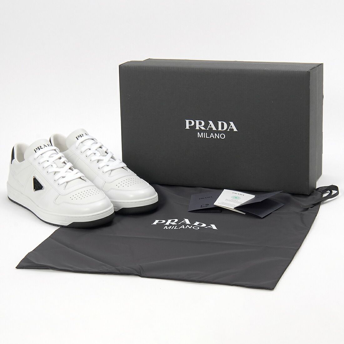 PRADA プラダ スニーカー メンズ ホワイト 2EE364 3LJ6 F0964 PRADA プラダ ダウンタウン レザー スニーカー トライアングル