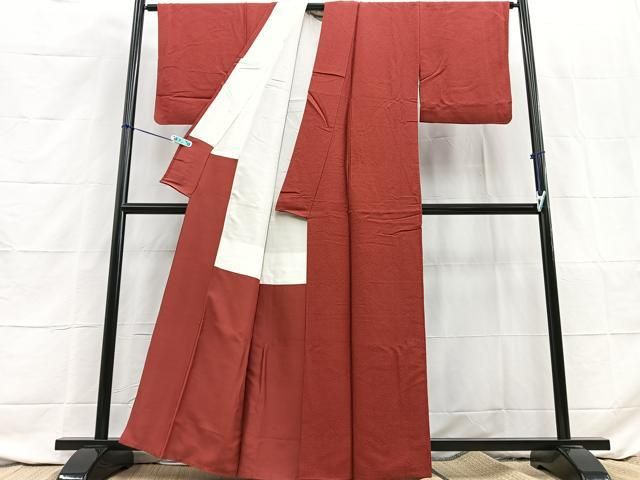 平和屋着物□上質な色無地 紋意匠 紅海老茶色 正絹 逸品 BAAR2171xa