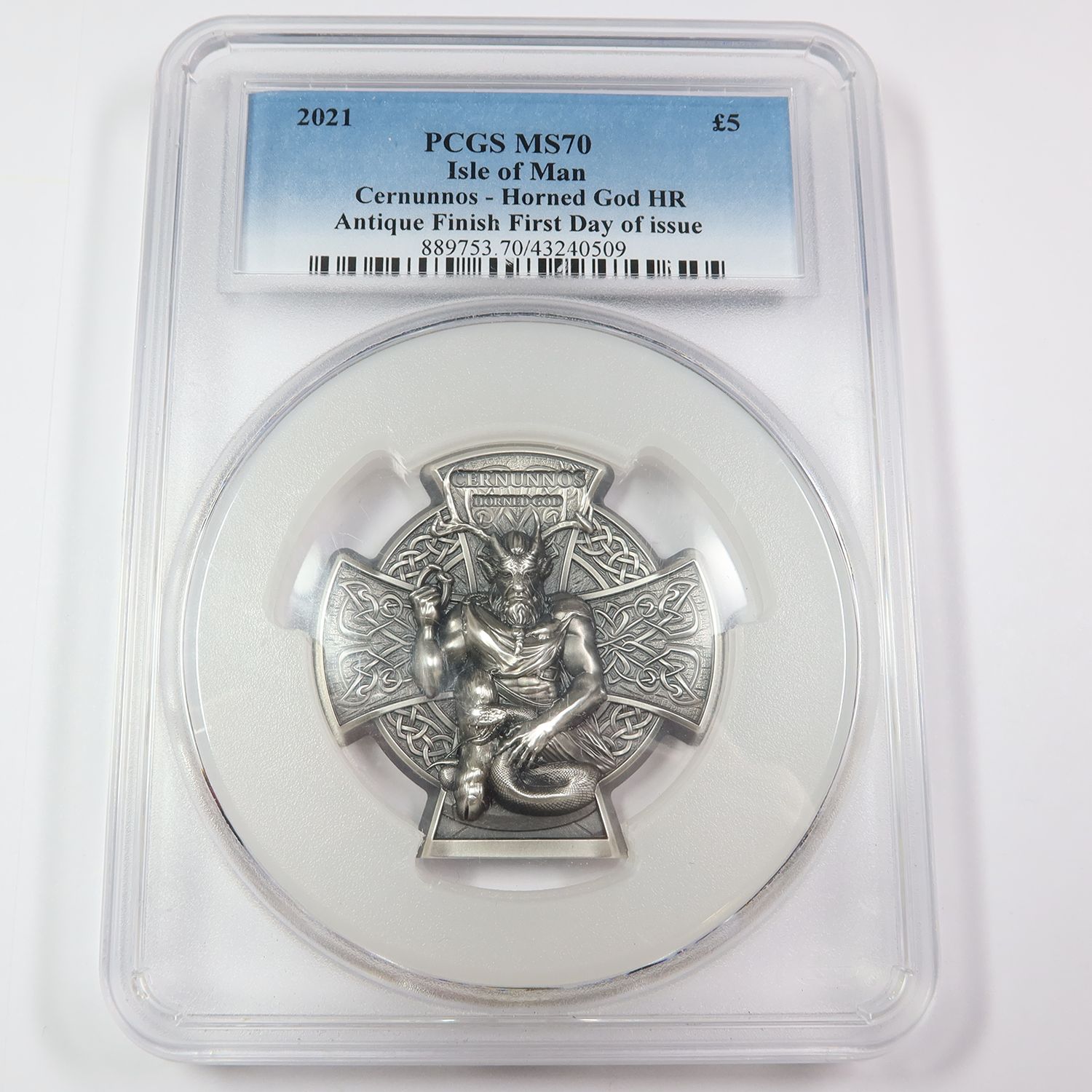 2021 PCGS MS70 | ISLE OF MAN - 3oz Silver Cernunnos Horned God HR Coin