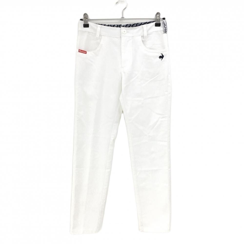 【美品】ルコック パンツ 白 ロゴネイビー 表微起毛 レディース 9 ゴルフウェア le coq sportif