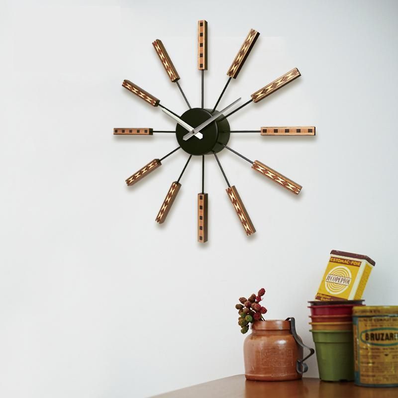 おしゃれ 壁掛け時計 木製 北欧 カフェインテリア 電池式 掛け時計 カッコイイ 太陽 放射状 カワイイ 時計 静か 音がしない 部屋装飾  ARJJ-0021 - メルカリ