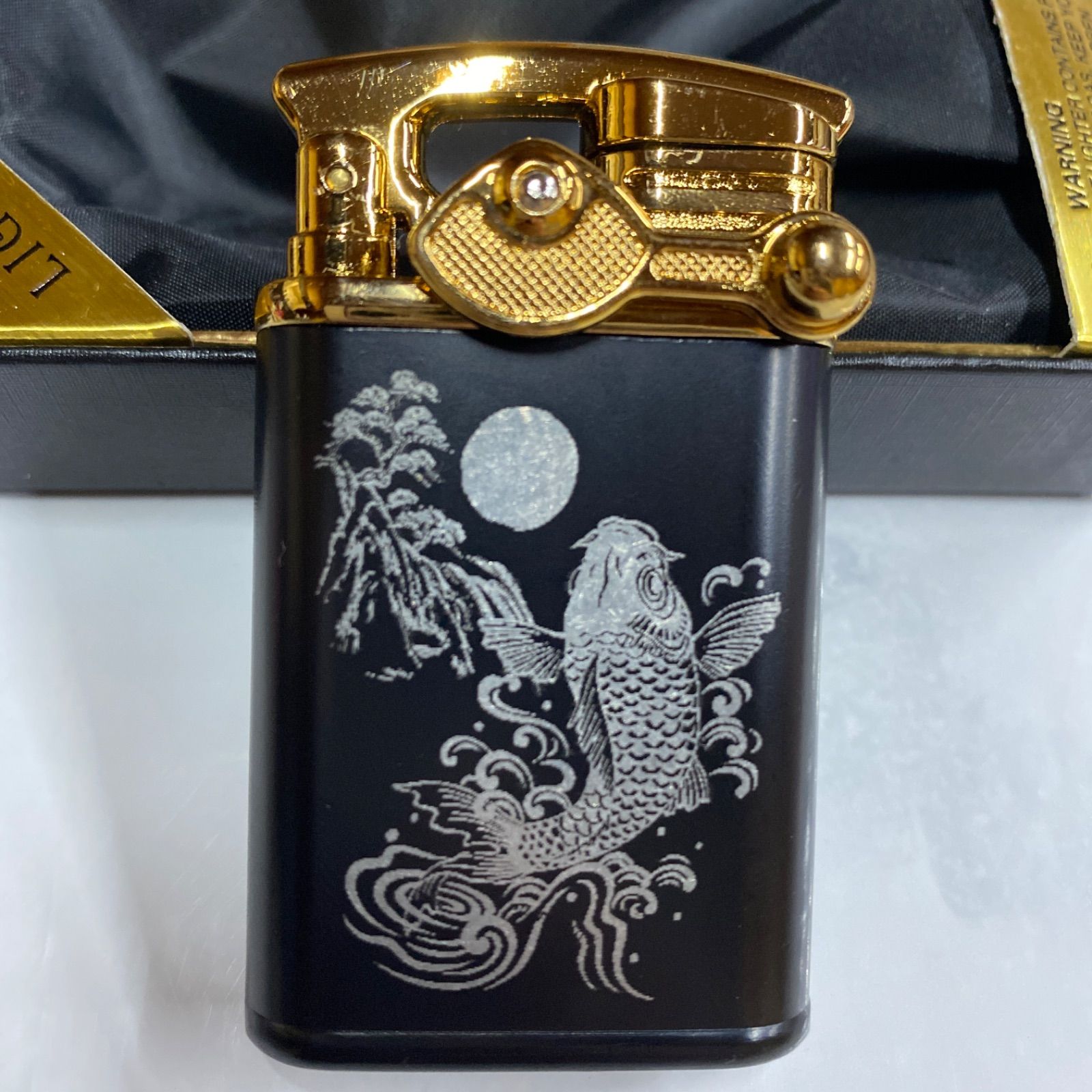 鯉 滝登り ダブルターボ レバー式 ガスライター ツインターボ ジェット 