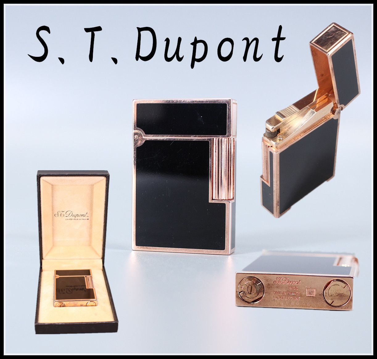 デュポン 【S.T.Dupont】 ガスライター ゴールド×黒／箱付 発火確認 