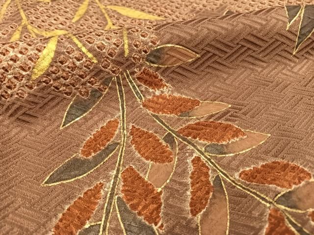 平和屋着物○訪問着 刺繍 枝葉文 暈し染め 金彩 正絹 逸品 CAAV6797vf