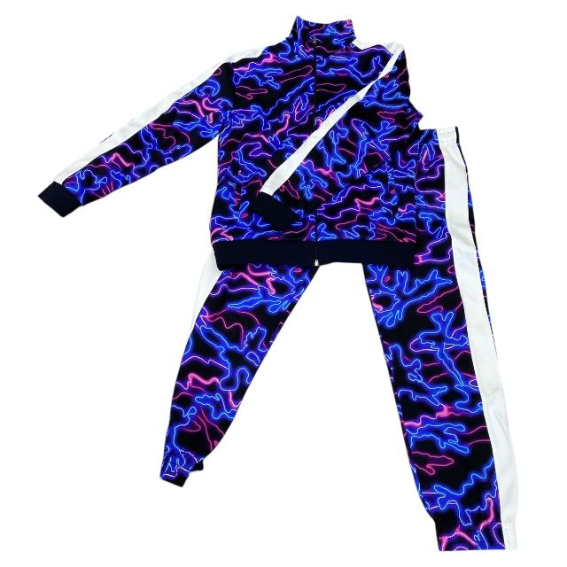 ♥ ヴァレンティノ ネオン カモフラ ジャージ ジャケット アウター パンツ トラックパンツ セットアップ ブルー サイズL VALENTINO メンズ 正規品 スポーティーで洗練された印象