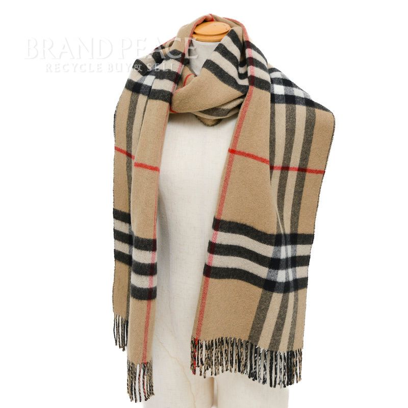 バーバリー バーバリーチェック 大判マフラー カシミヤ キャメル 