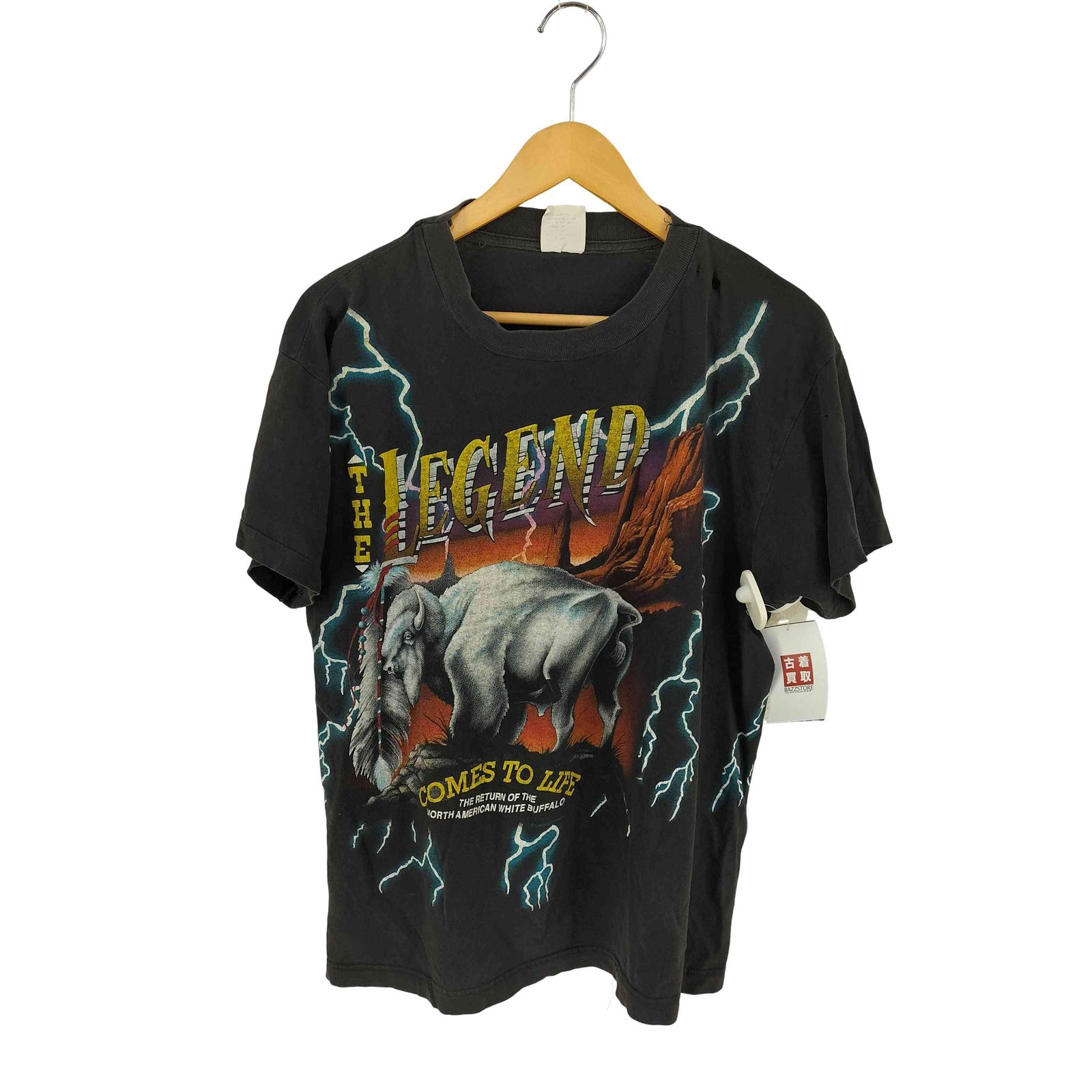 ユーズドフルギ USED古着 {{Caribbean Dream}} 90s 両面プリントTシャツ American Thunder Tシャツ メンズ import：L 