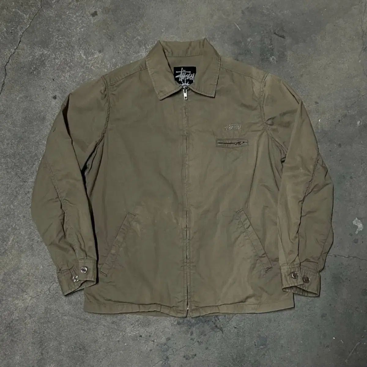 old stussy 折れクラウン スウィングトップ　ジャケット　ベージュ 90s STUSSY 王冠ロゴ オールドステューシー スウィングトップ