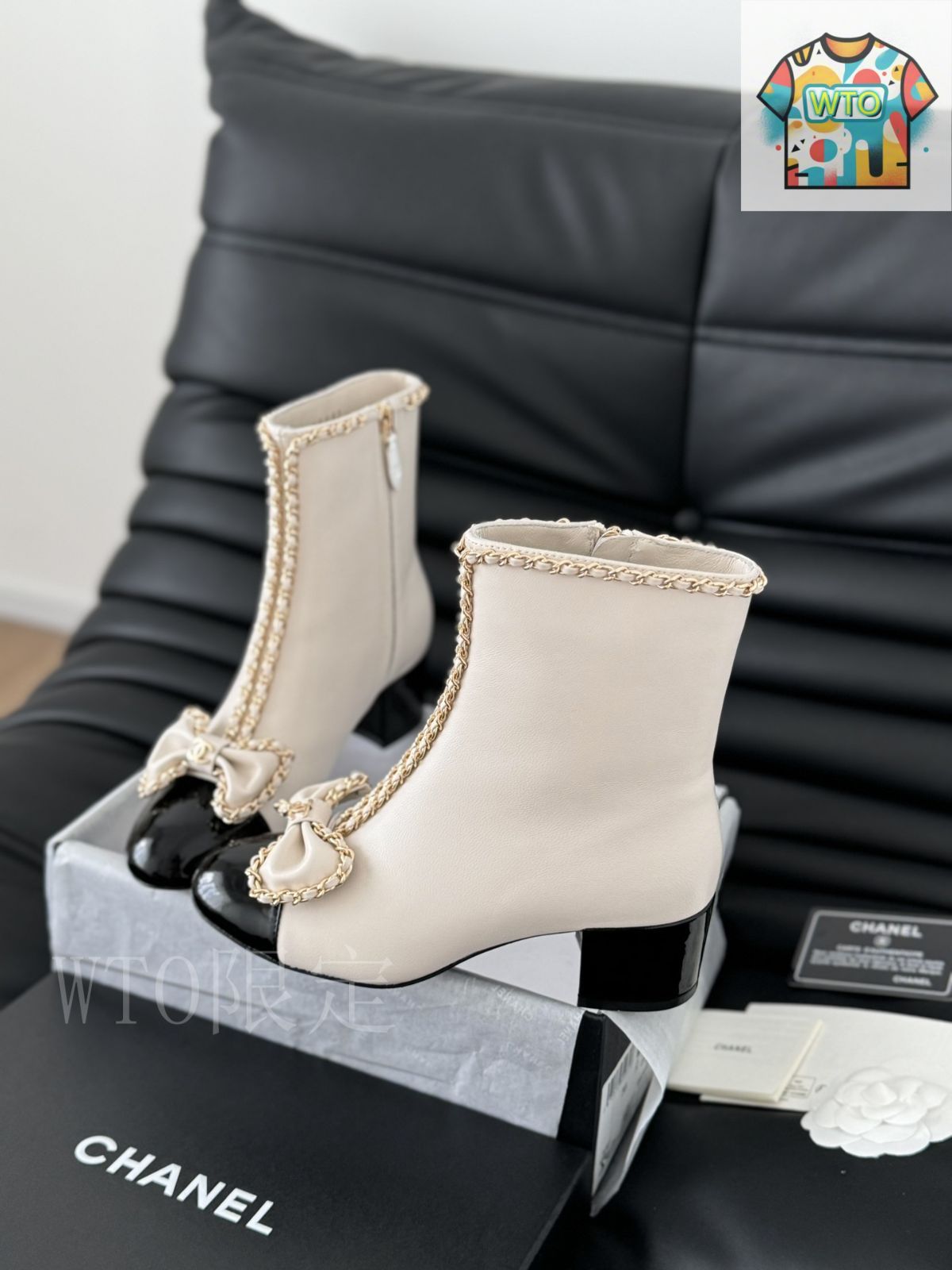 重厚感あるチェーンが主役★【CHANEL】レザーブーツ シャネル 24B チェーン ブーツ レザー シューズ01-3 - メルカリ
