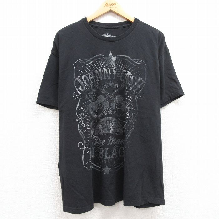 XL/古着 半袖 ロック バンド Tシャツ メンズ ジョニーキャッシュ 大きいサイズ コットン クルーネック 黒 ブラック 24apr09 中古
