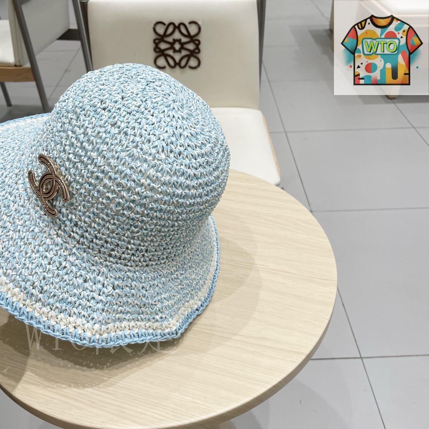シャネル⭐︎ストローハット ハット　M 2022ss CHANEL シャネル ストローハット M ベージュx黒