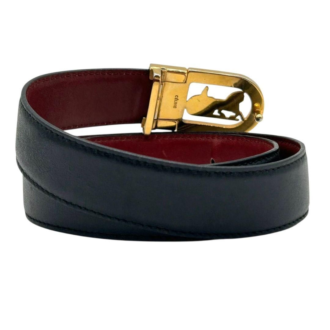 CELINE✨セリーヌ ベルト レザー 馬車ロゴ ブラック ゴールド